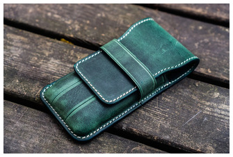 Étui pour stylo Galen Leather Co., série Leather Flap Pen Case (3) Vert forêt Crazy Horse