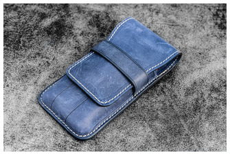 Galen Leather Co. Pen pouch, Leather Flap Pen Case (3) series Crazy Horse Navy Blue
