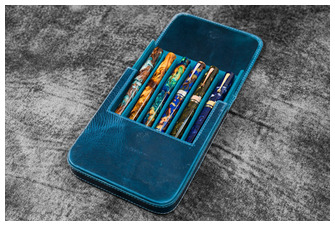 Étui pour stylo Galen Leather Co., série Leather Magnum Opus 6 Slots Bleu Océan Crazy Horse