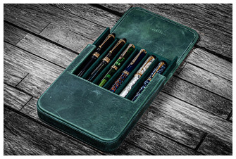 Étui pour stylo Galen Leather Co., série Leather Magnum Opus 6 Slots Vert Forêt Crazy Horse