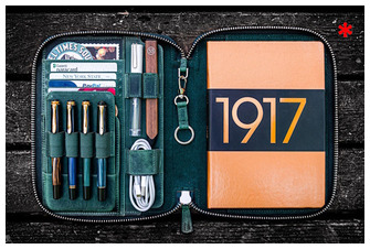 Étui Galen Leather Co., série Leather Zippered A5 Notebook Folio Vert forêt Crazy Horse