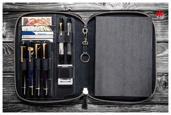 Étui Galen Leather Co., série Leather Zippered A5 Notebook Folio Noir