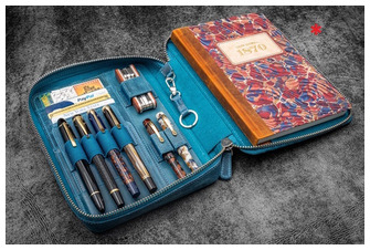 Étui Galen Leather Co., série Expansi-Folio Leather Wide A5 Zip Bleu Océan Crazy Horse 