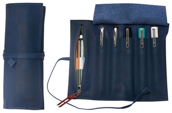 Étui pour stylo TWSBI, série Leather Roll Case Bleu nuit