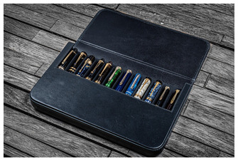 Galen Leather Co. Pen pouch, Leather Magnum Opus 12 Slots series Black