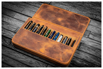 Étui pour stylo Galen Leather Co., série Leather Magnum Opus 12 Slots Brun Crazy Horse  