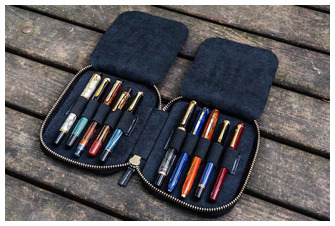 Étui pour stylo Galen Leather Co., série Leather Zippered 10 Slots Noir