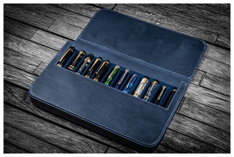 Étui pour stylo Galen Leather Co., série Leather Magnum Opus 12 Slots Bleu marine Crazy Horse