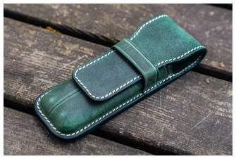 Étui pour stylo Galen Leather Co., série Leather Flap Pen Case (2) Vert forêt Crazy Horse