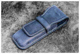 Étui pour stylo Galen Leather Co., série Leather Flap Pen Case (2) Bleu marine Crazy Horse