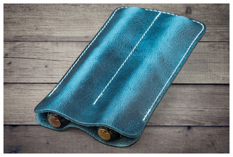 Étui pour stylo Galen Leather Co., série Leather Double Pen Sleeve Bleu Océan Crazy Horse