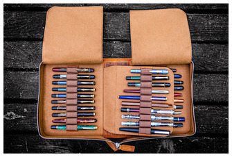 Étui pour stylo Galen Leather Co., série Leather Zippered 40 Slots Brun Crazy Horse