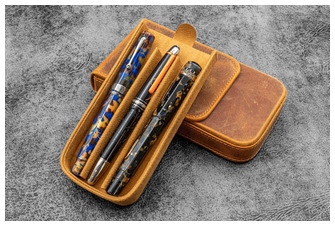 Étui pour stylo Galen Leather Co., série Leather Magnum Opus 3 Slots Brun Crazy Horse