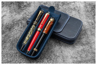 Étui pour stylo Galen Leather Co., série Leather Magnum Opus 3 Slots Bleu marine Crazy Horse