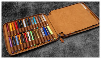 Étui pour stylo Galen Leather Co., série Collector Pen Case for 60 Kaweco* Brun Crazy Horse