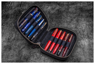 Étui pour stylo Galen Leather Co., série Expansi-Pouch Leather Wide 10 Slots - A6 Zip Folio Noir