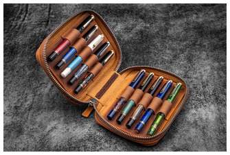 Étui pour stylo Galen Leather Co., série Expansi-Pouch Leather Wide 10 Slots - A6 Zip Folio Brun Crazy Horse
