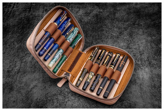Étui pour stylo Galen Leather Co., série Expansi-Pouch Leather Wide 10 Slots - A6 Zip Folio Non teint
