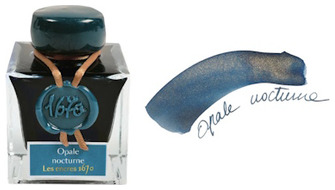 Bouteille d'encre Jacques Herbin, série Encres 1670 Opale Nocturne (paillettes dorées)