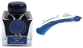 Bouteille d'encre Jacques Herbin, série Encres 1798 Diamant Bleu (paillettes argentées)