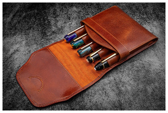 Galen Leather Co. Pen pouch, Legacy Collection Leather TwinFlip Pen Case (5) series Deep Cognac  