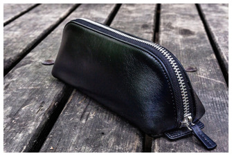 Galen Leather Co. Pouch, XLarge Zipper Leather Pencil Case series Black