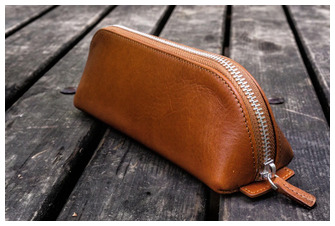 Galen Leather Co. Pouch, XLarge Zipper Leather Pencil Case series Brown