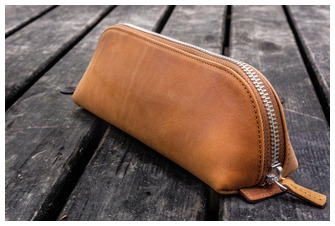 Galen Leather Co. Pouch, XLarge Zipper Leather Pencil Case series Crazy Horse Tan