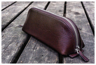 Galen Leather Co. Pouch, XLarge Zipper Leather Pencil Case series Dark Brown