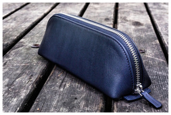 Galen Leather Co. Pouch, XLarge Zipper Leather Pencil Case series Navy Blue