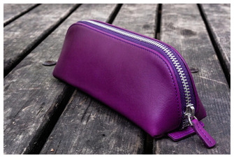 Galen Leather Co. Pouch, XLarge Zipper Leather Pencil Case series Purple