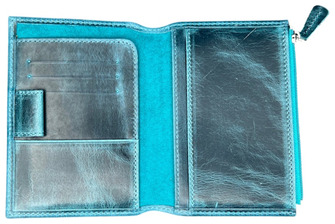 Galen Leather Co. Pouch, Leather Wallet Insert for Traveler's Notebook - Passport Size series Crazy Horse Ocean Blue
