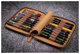 Galen Leather Co. Pen pouch, Leather Zippered 20 Slots series Crazy Horse Brown