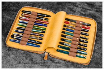 Galen Leather Co. Pen pouch, Leather Zippered 20 Slots series Crazy Horse Honey Ocher  