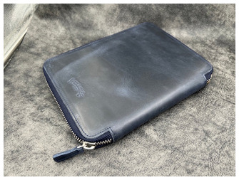 Galen Leather Co. Pen pouch, Leather Zippered 20 Slots series Crazy Horse Navy Blue  