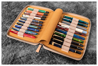 Galen Leather Co. Pen pouch, Leather Zippered 20 Slots series Undyed 
