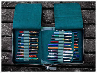 Galen Leather Co. Pen pouch, Leather Zippered 40 Slots series Crazy Horse Forest Green  