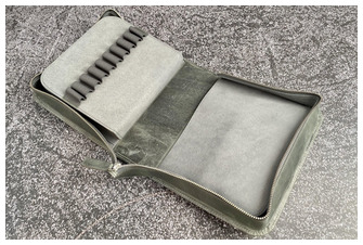 Galen Leather Co. Pen pouch, Leather Zippered 40 Slots series Crazy Horse Smoky