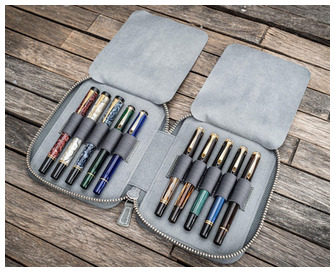 Galen Leather Co. Pen pouch, Leather Zippered 10 Slots series Crazy Horse Smoky