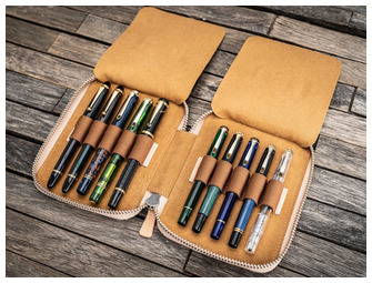 Galen Leather Co. Pen pouch, Leather Zippered 10 Slots series Undyed