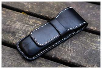 Galen Leather Co. Pen pouch, Leather Flap Pen Case (2) series Black