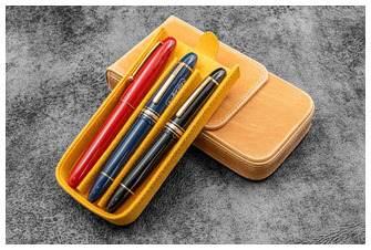 Galen Leather Co. Pen pouch, Leather Magnum Opus 3 Slots series Crazy Horse Honey Ocher    