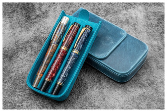 Galen Leather Co. Pen pouch, Leather Magnum Opus 3 Slots series Crazy Horse Ocean Blue   