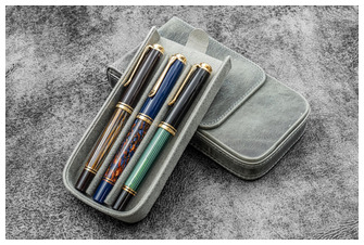 Galen Leather Co. Pen pouch, Leather Magnum Opus 3 Slots series Crazy Horse Smoky   