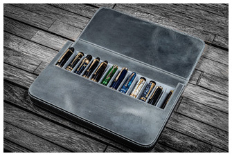 Galen Leather Co. Pen pouch, Leather Magnum Opus 12 Slots series Crazy Horse Smoky