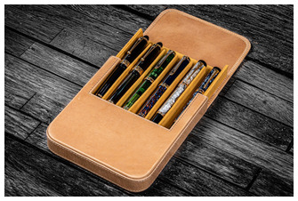 Galen Leather Co. Pen pouch, Leather Magnum Opus 6 Slots series Crazy Horse Honey Ocher  