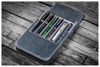 Galen Leather Co. Pen pouch, Leather Magnum Opus 6 Slots series Crazy Horse Smoky     