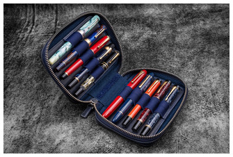 Galen Leather Co. Pen pouch, Expansi-Pouch Leather Wide 10 Slots - A6 Zip Folio series Crazy Horse Navy Blue    