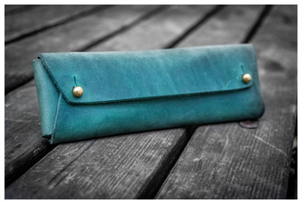 Galen Leather Co. Pouch, The Student Leather Pencil Case series Crazy Horse Forest Green