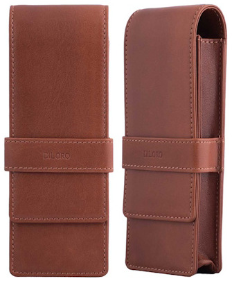 DiLoro Pen pouch, Leather Pen Holder (Triple) series Bugatti tan